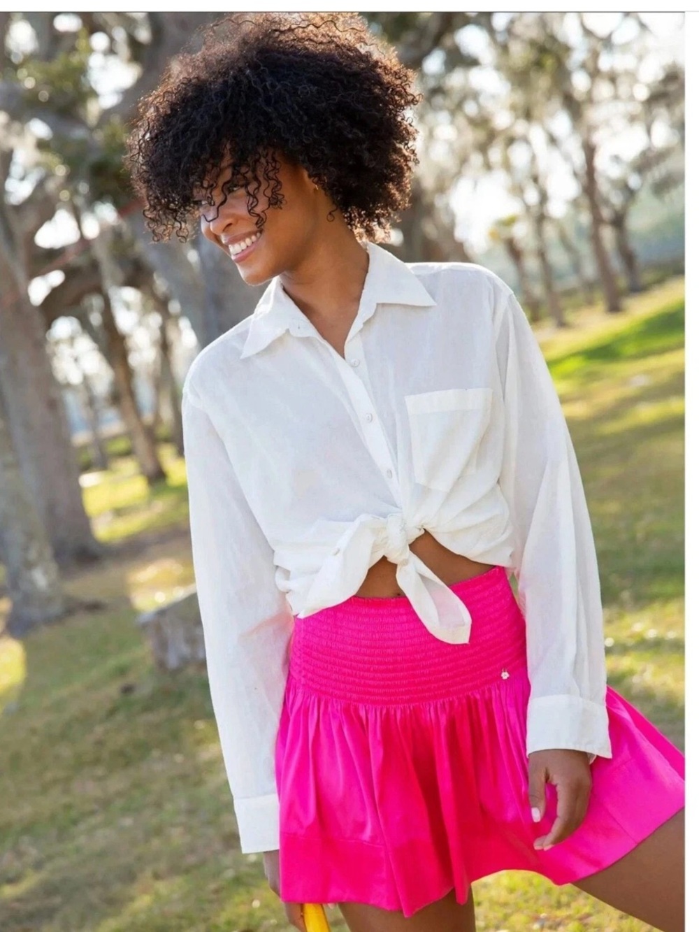 Natural Life Hot Pink Girly Smocked Boho Hippie Beach Daisy Mini Skirt Small - Picture 3 of 15